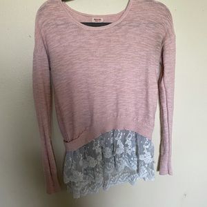 Pink sweater with lace detail